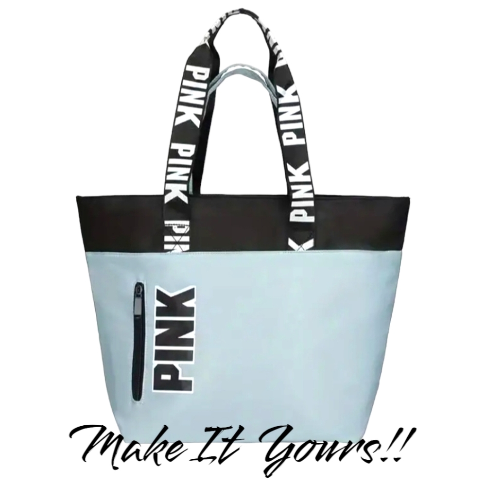 PINK... Spacious Light Blue and Black Tote Bag. - Picture 10 of 10